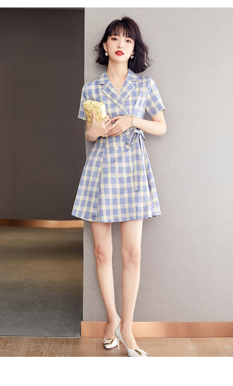 姗朴 连衣裙女格子韩版2021夏季新款时尚休闲女装中长款百搭气质宽松