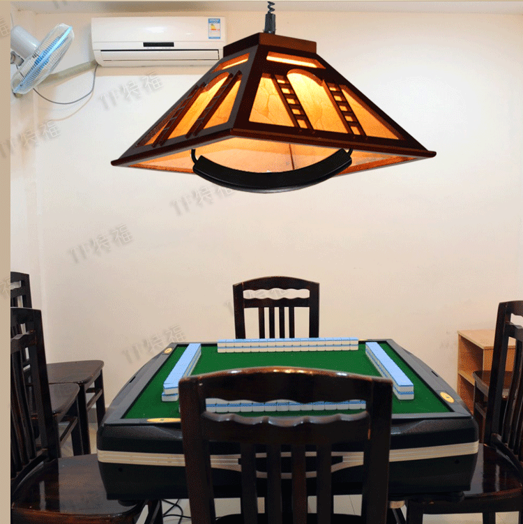 升降灯伸缩麻将灯台灯棋牌室实木中国风仿古羊皮书房餐厅可拉伸吊灯01