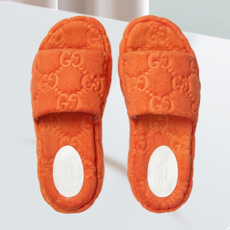 古奇女士拖鞋gg棉质海绵防水台厚底一字拖跟高3厘米淑女休闲 橙色 38