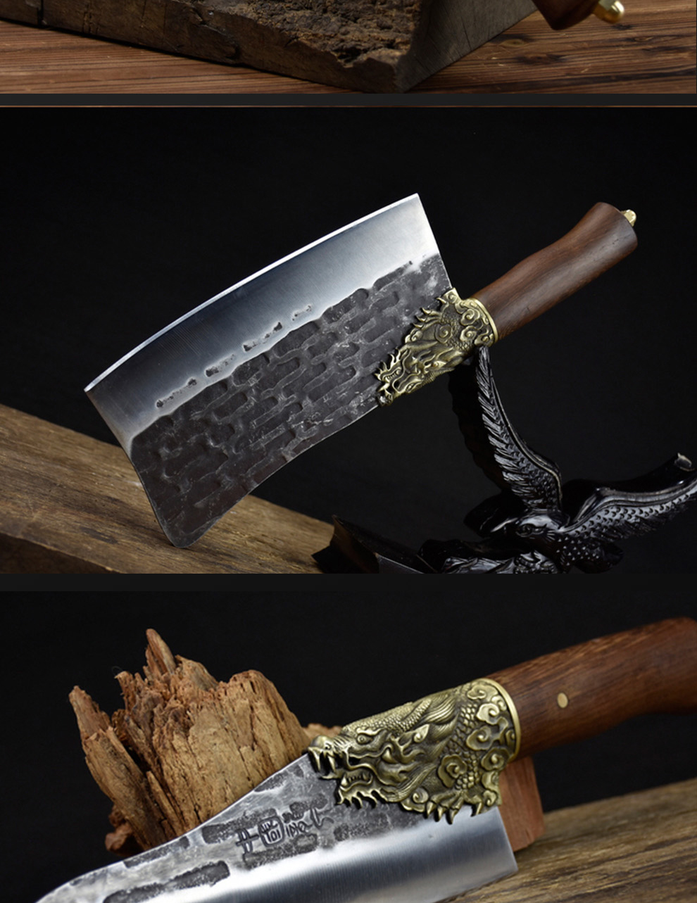 采岑龙泉手工锻打菜刀家用砍骨切肉切薄片锋利免磨木柄厨房刀具屠龙