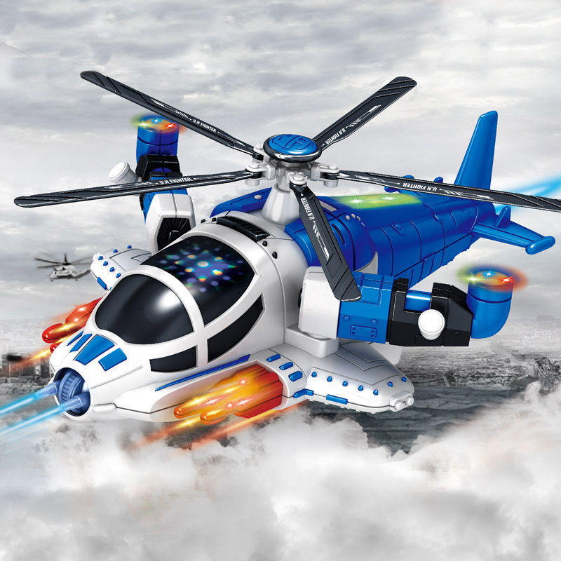定制 变形特技电动飞机玩具灯光音乐旋转万向至6岁儿童男孩直升机模型