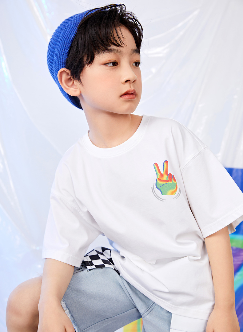 gxgkids童装儿童t恤男童上衣短袖t恤春夏新品热感应印花儿童半袖白色