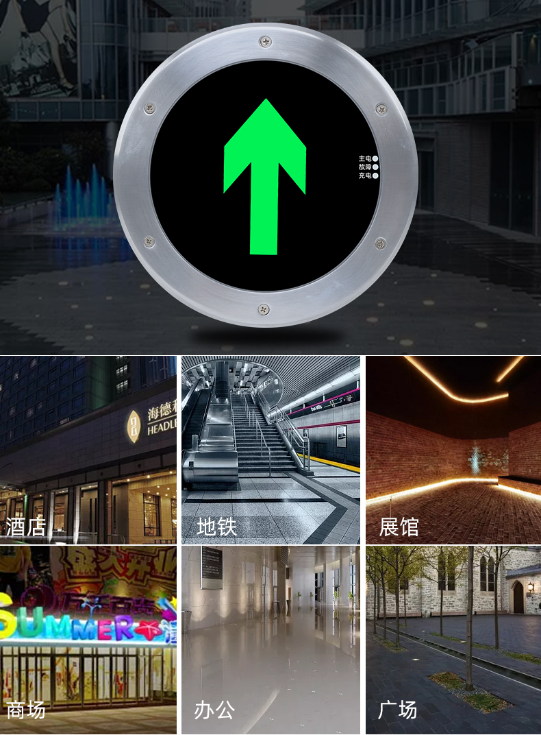 安全出口指示燈牌消防應急地面埋燈圓形嵌入式地標led疏散標誌燈帶底