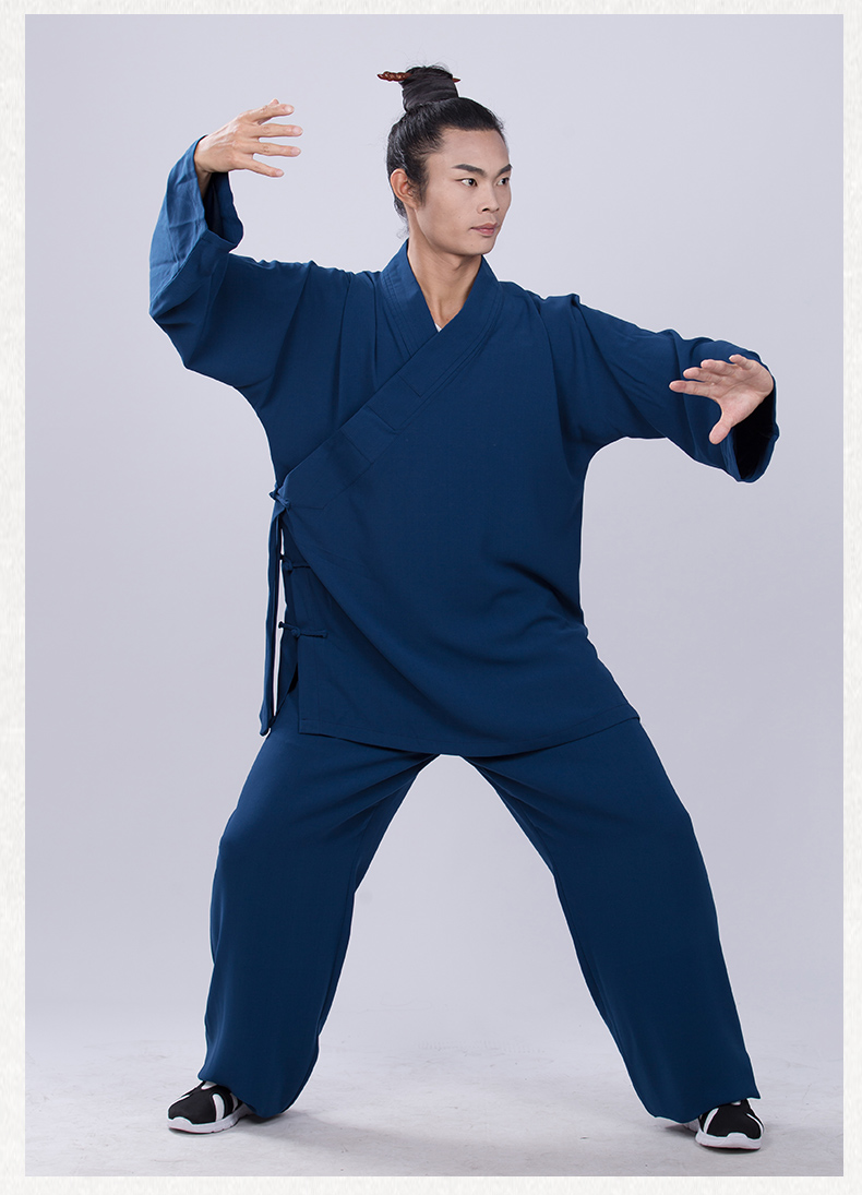 道士服四平衫男女道家服装太极服垂感好不打皱斜襟三清领 道士服装 深