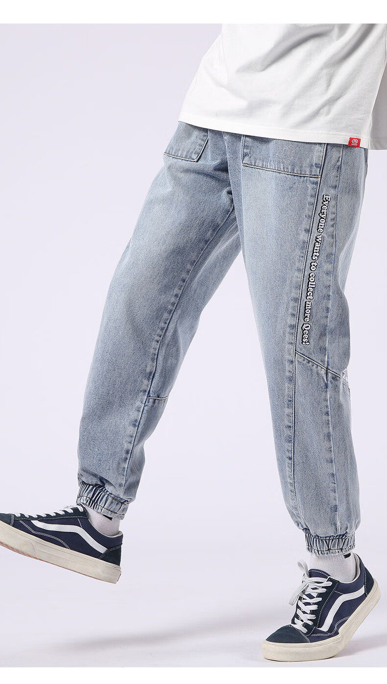 qee联名ecko犀牛休闲牛仔裤男学生百搭潮流2021夏季新款宽松长裤束脚