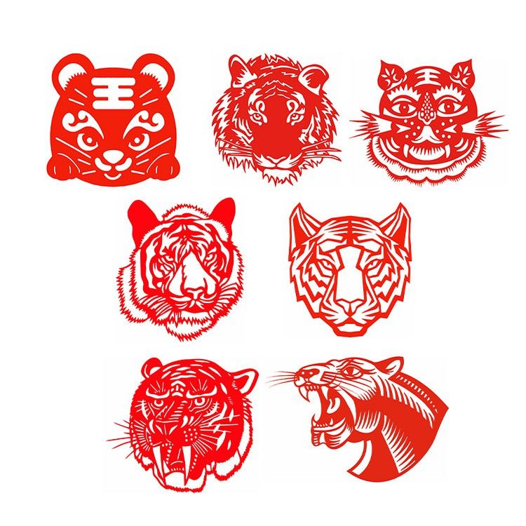 2022虎年剪纸2022虎年剪纸图样老虎头像成品半成品刻纸打印底稿窗花
