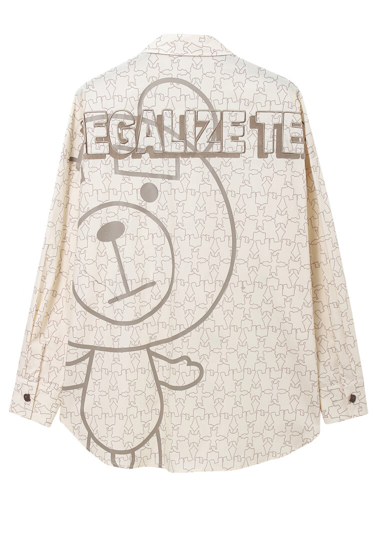 ted2熊联名太平鸟贱熊衬衫女2021春季新款泰迪熊满印直筒衬衫米色纹样