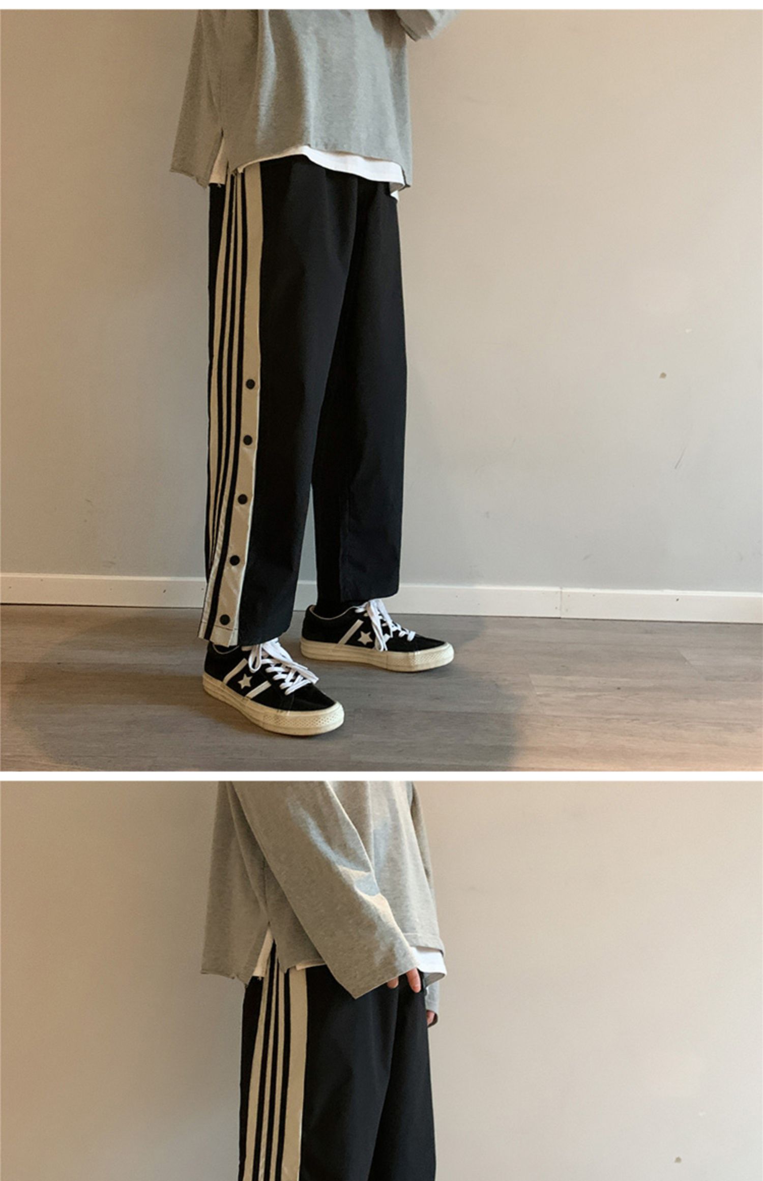 排扣裤男半开夏季侧排扣裤男潮大码宽松9分直筒半开篮球运动裤子男生