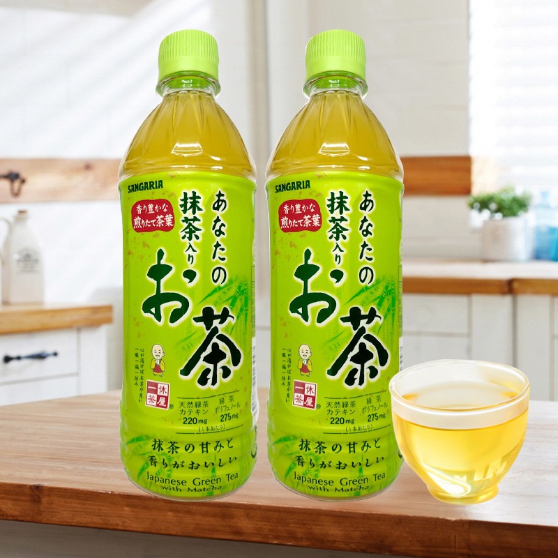 整箱24瓶日本进口sangaria无糖绿茶一休茶屋绿茶抹茶0卡茶饮料500ml24