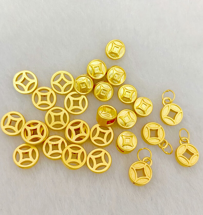 老凤凰黄金吊坠i金999铜钱币黄金3d硬金镂空小金钱币多多吊坠diy手链