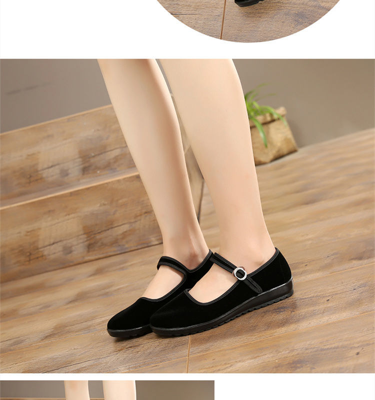2022新款平底工作鞋老北京布鞋女酒店服务员黑色上班鞋防滑妈妈鞋黑二
