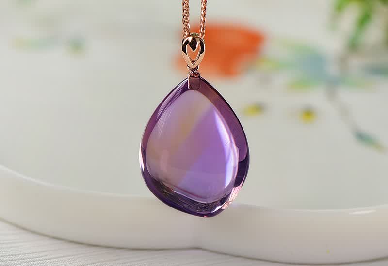 旭元天然水晶18k金镶天然紫黄晶水滴吊坠项链原石精雕小巧规格约