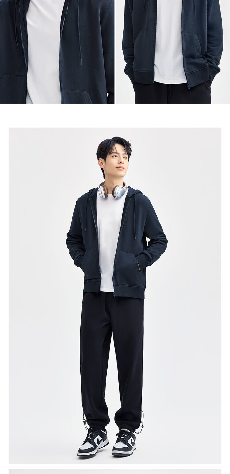 Giordano Casual Jacket for Men, Zip-Up Sports Coat, Pure Cotton Kangaroo Pocket Hooded Sweatshirt, Cardigan for Men, 13074890 9