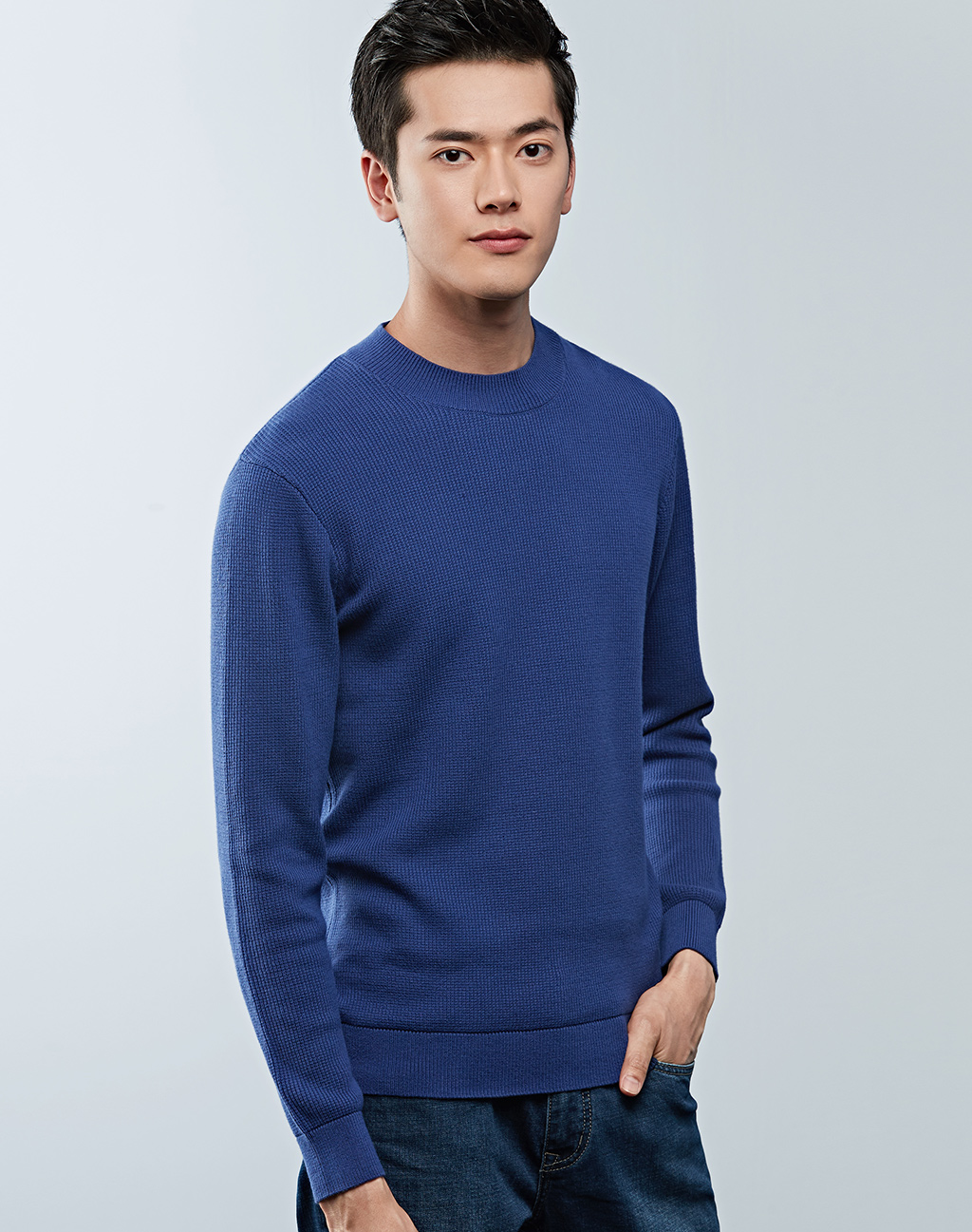 春季新款纯棉毛衣男装圆领毛衫男士纯色线衫韩版男装潮流 502绛紫色