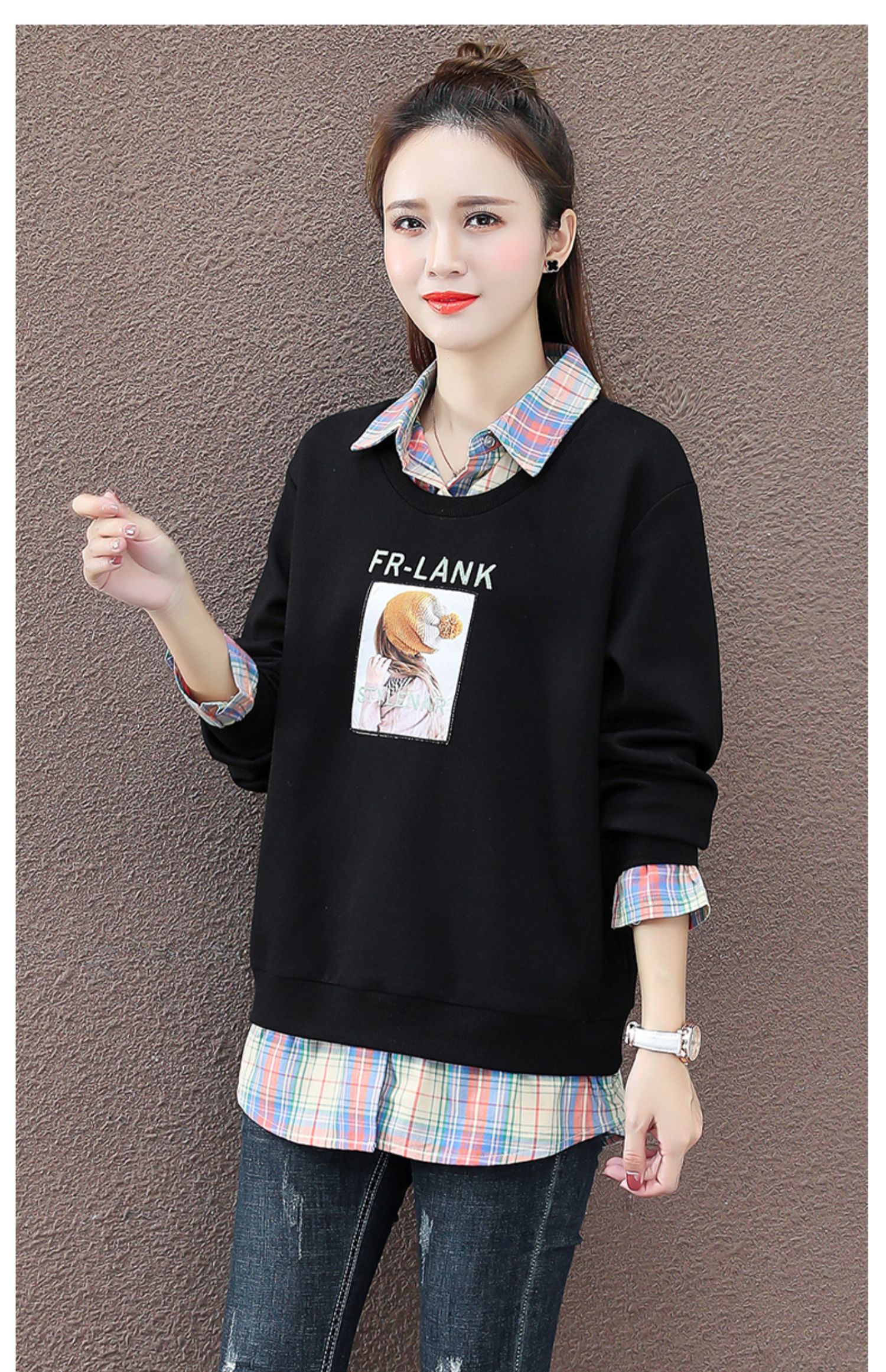 正蝶卫衣女宽松韩版2021春秋季新款薄款春装假两件洋气流行早春款上衣