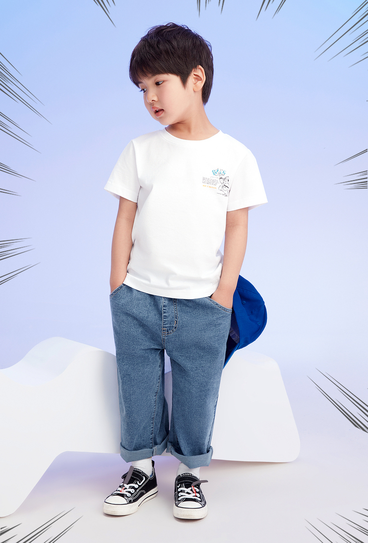 hla海澜之家哆啦a梦短袖t恤21夏季新品后背涂鸦可爱上衣儿童款hntkj2d