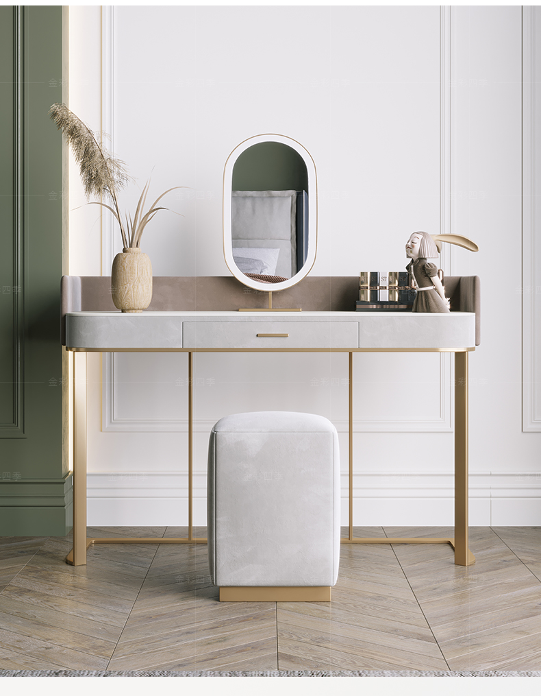 轻奢岩板梳妆台卧室现代简约少女心化妆桌1米桌子时尚感 单个1.