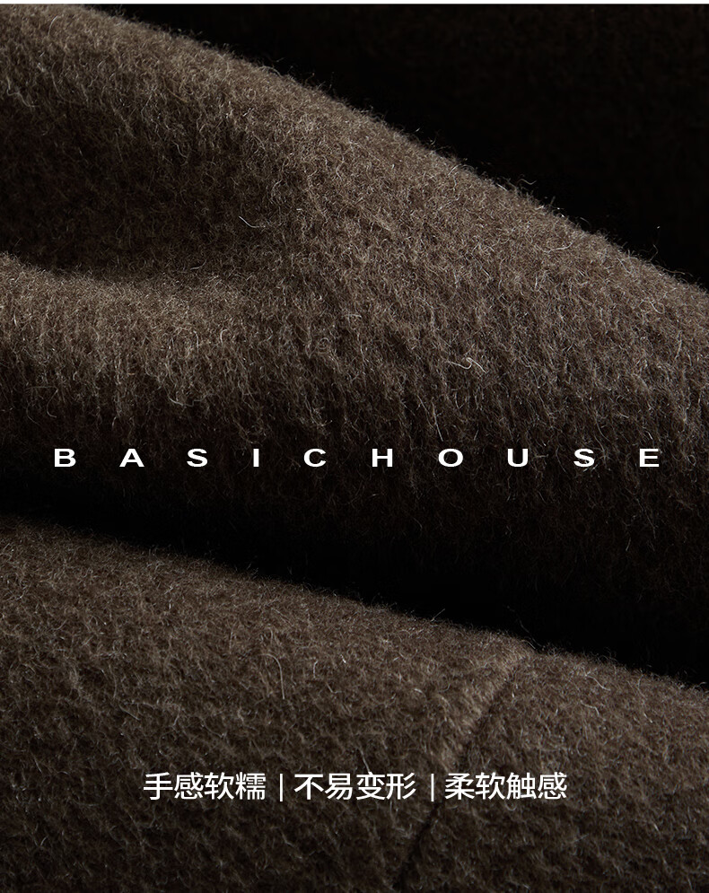 BASIC HOUSE百家好骆驼绒双大衣羊毛短款2024冬季面呢外套女宽松短款羊毛大衣2024冬季 米白色 S详情图片14