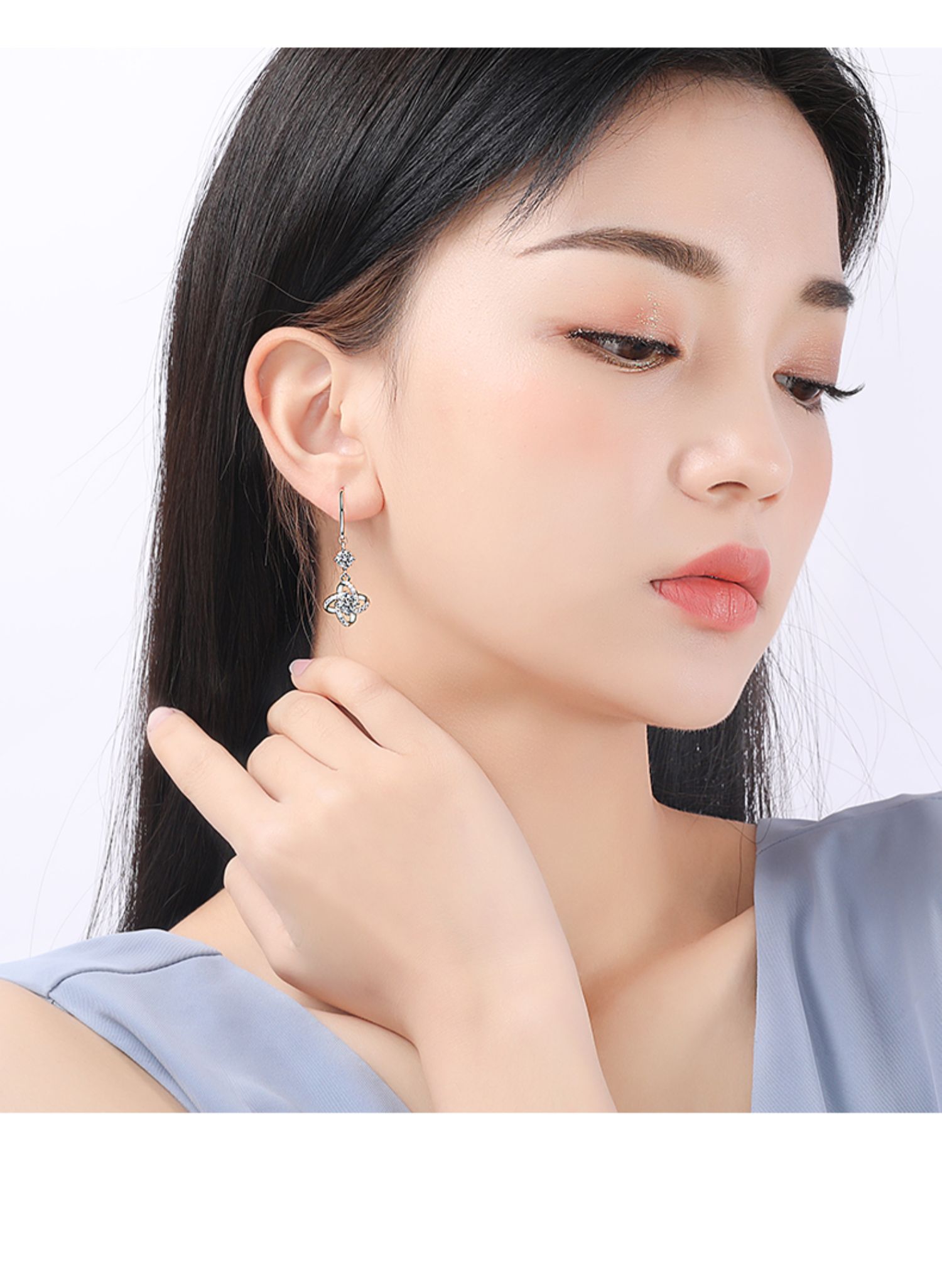 四叶草足银耳环女耳钉202021年新款潮长款耳坠气质高级感大气耳饰爆款