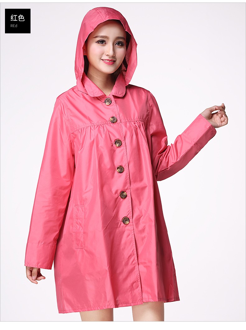 freesmily时尚日韩可爱小清新成人女生上班雨衣外套纽扣款学生上学