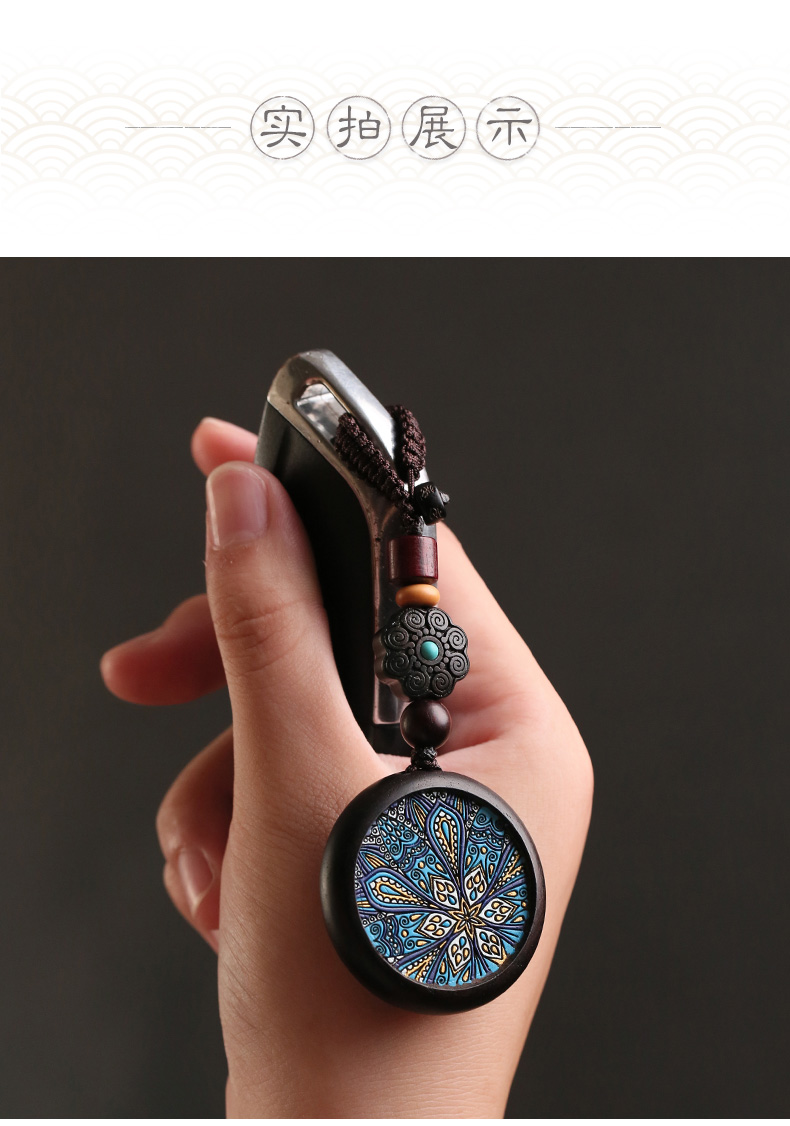 中风定制刻字汽车钥匙挂件男女创意檀木网红情侣挂饰钥匙扣般若花转运