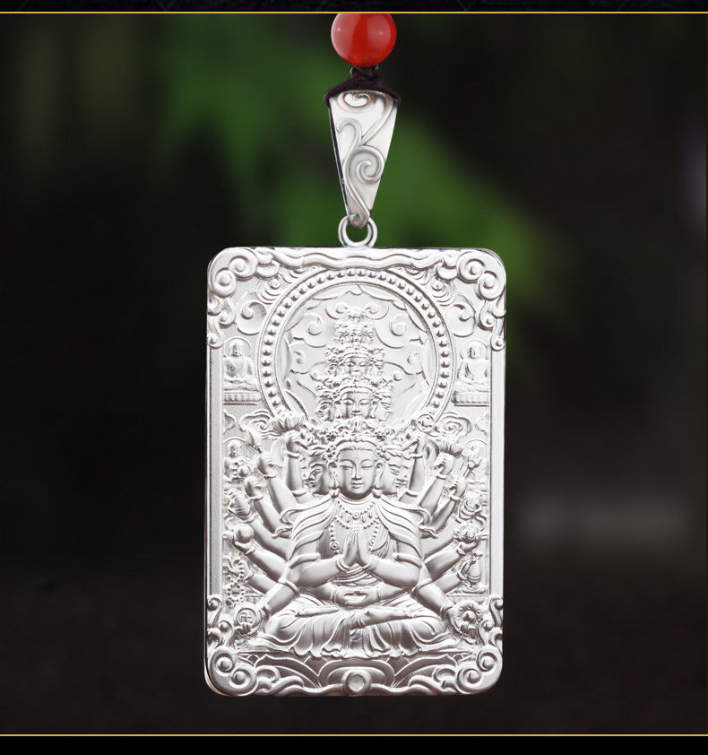 abay千手观音吊坠属鼠男999足银本命佛挂坠大号佛牌护身符刻字银项链