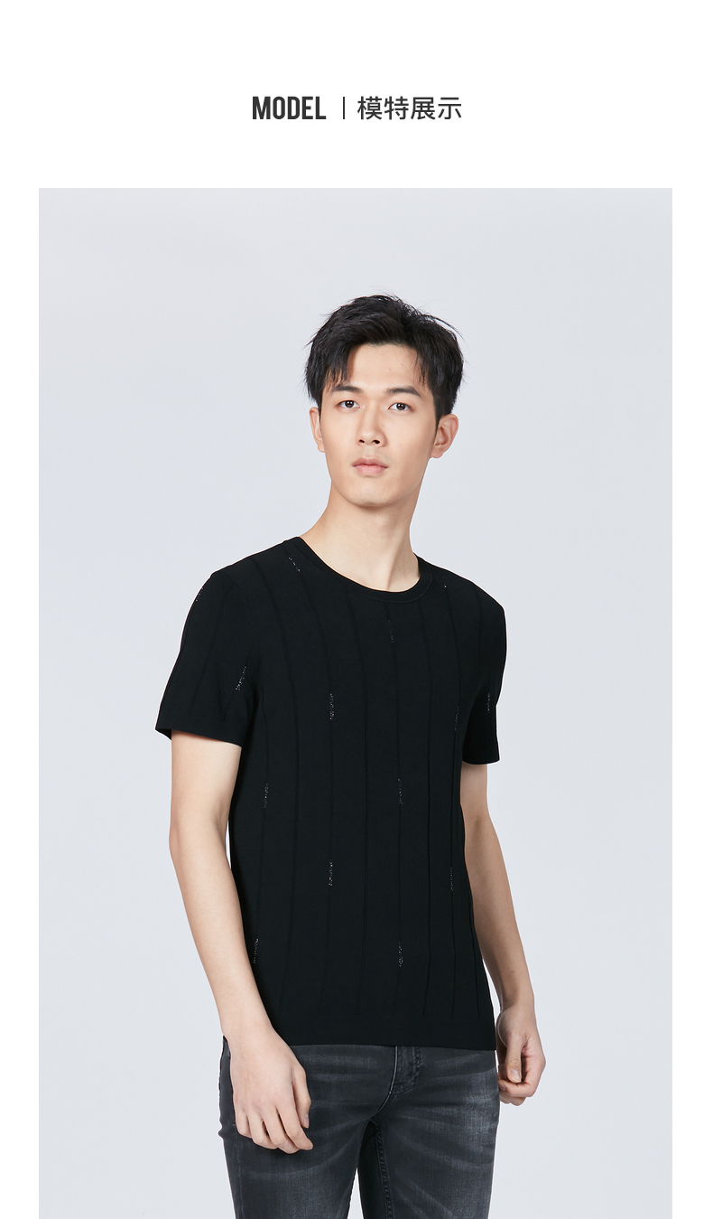 利郎短袖t恤男条纹时尚圆领2021夏季新品短t恤 黑(20xtx3131s) 165