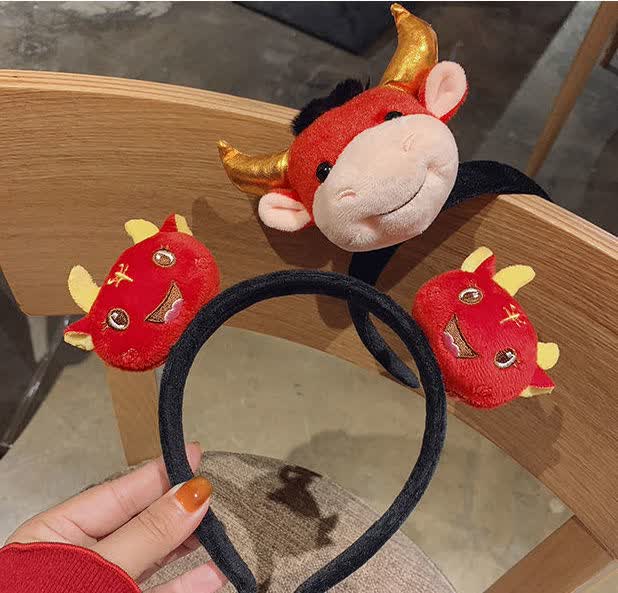 小牛头饰牛气冲天牛年发箍牛角新年头箍本命年饰品发饰发卡喜庆牛头