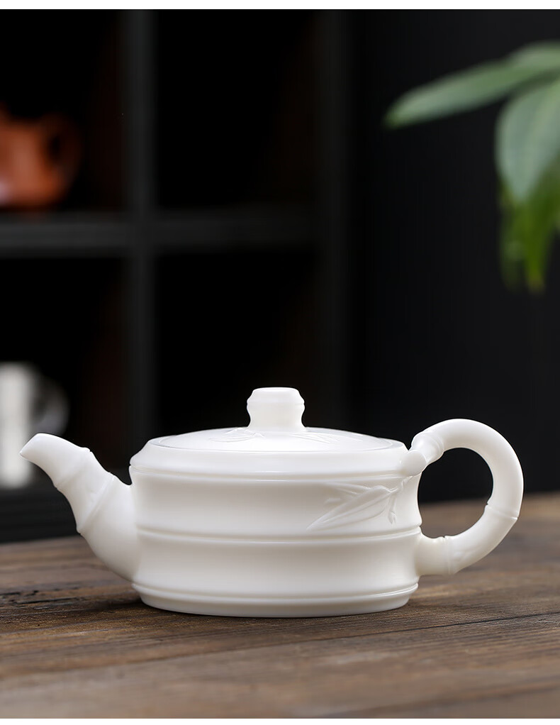 德化玉瓷手工竹节茶壶羊脂玉陶瓷素烧泡茶功夫茶具家用小泡茶壶茶叶罐