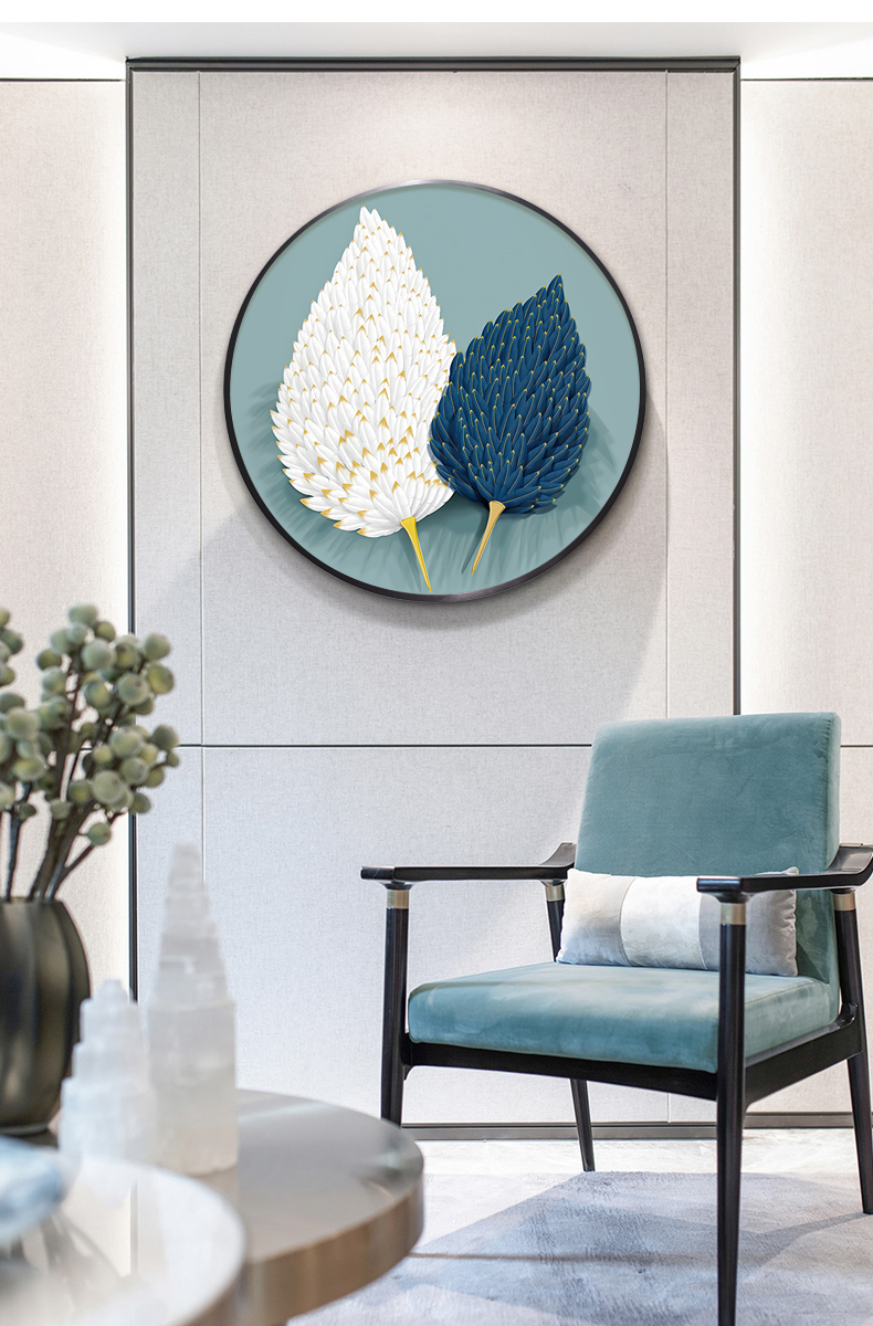 晶筑圆形玄关装饰画现代轻奢抽象羽毛客厅背景墙挂画餐厅晶瓷画lp4317