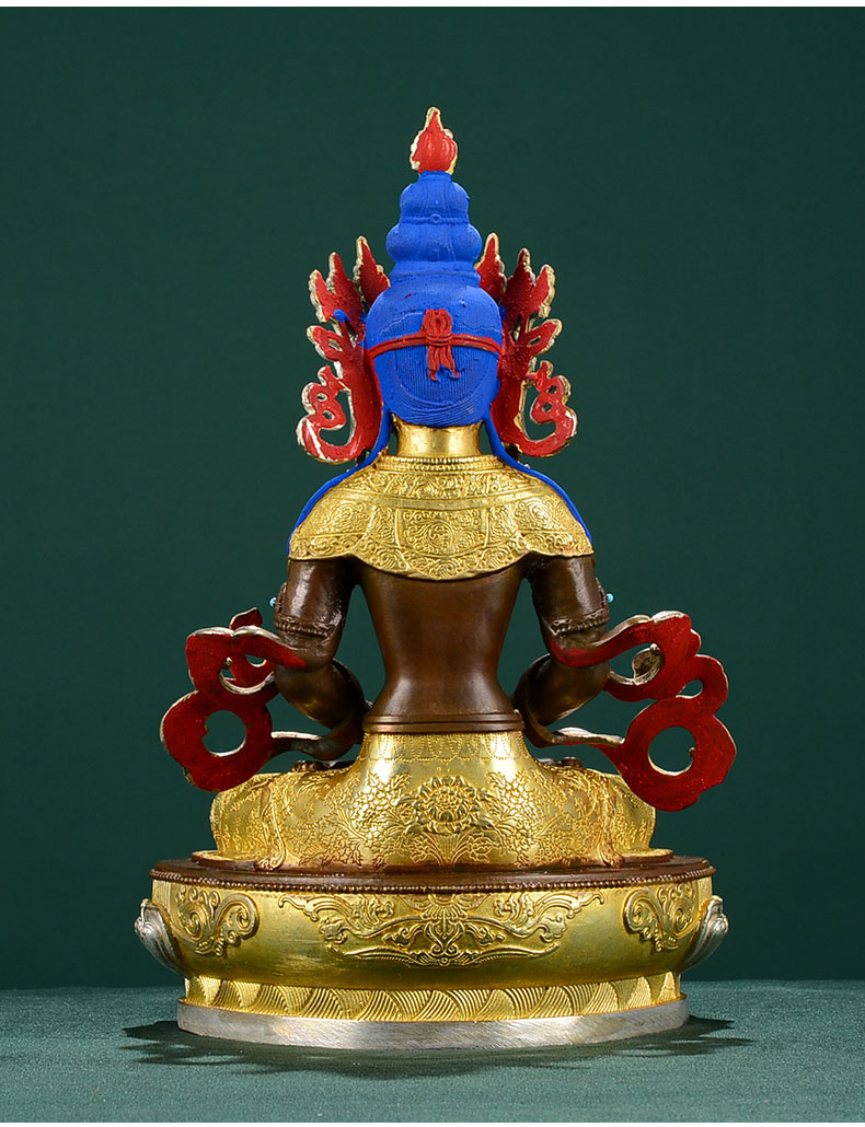 藏村长寿佛铜鎏金银雕花佛像藏传佛教密宗供奉无量寿佛玄关客厅摆件15