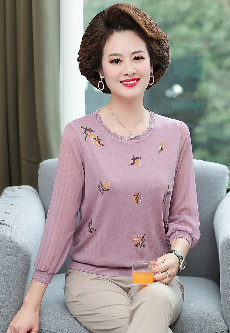 雅飞洋气妈妈夏t恤中年女遮肚子打底上衣40岁50中老年春秋装针织小衫