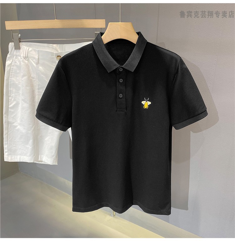 鲁宾克短袖t恤男小蜜蜂刺绣polo体恤衫商务休闲翻领上衣夏季新款韩版