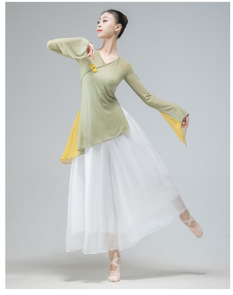 古典舞民族现代身韵舞蹈演出服中国舞练功服拼色上衣女艺考纱衣淡粉s