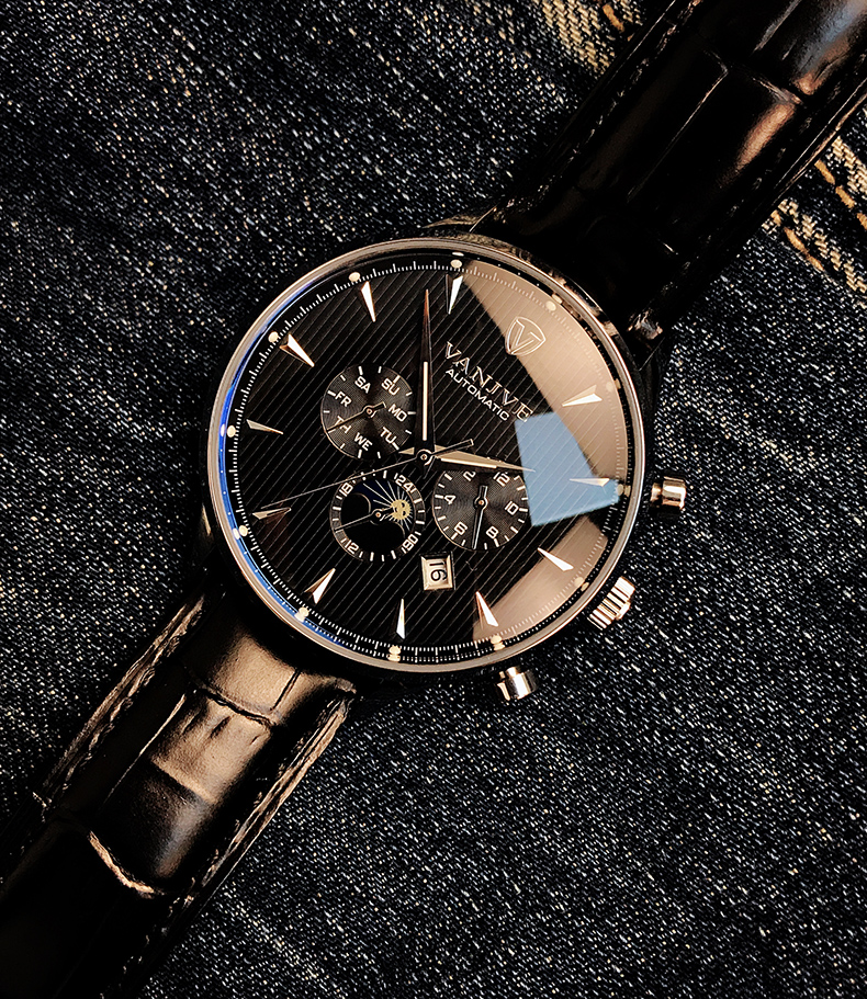 凡爵手表男士机械表全自动防水夜光十大品牌瑞士学生新款男表535黑壳