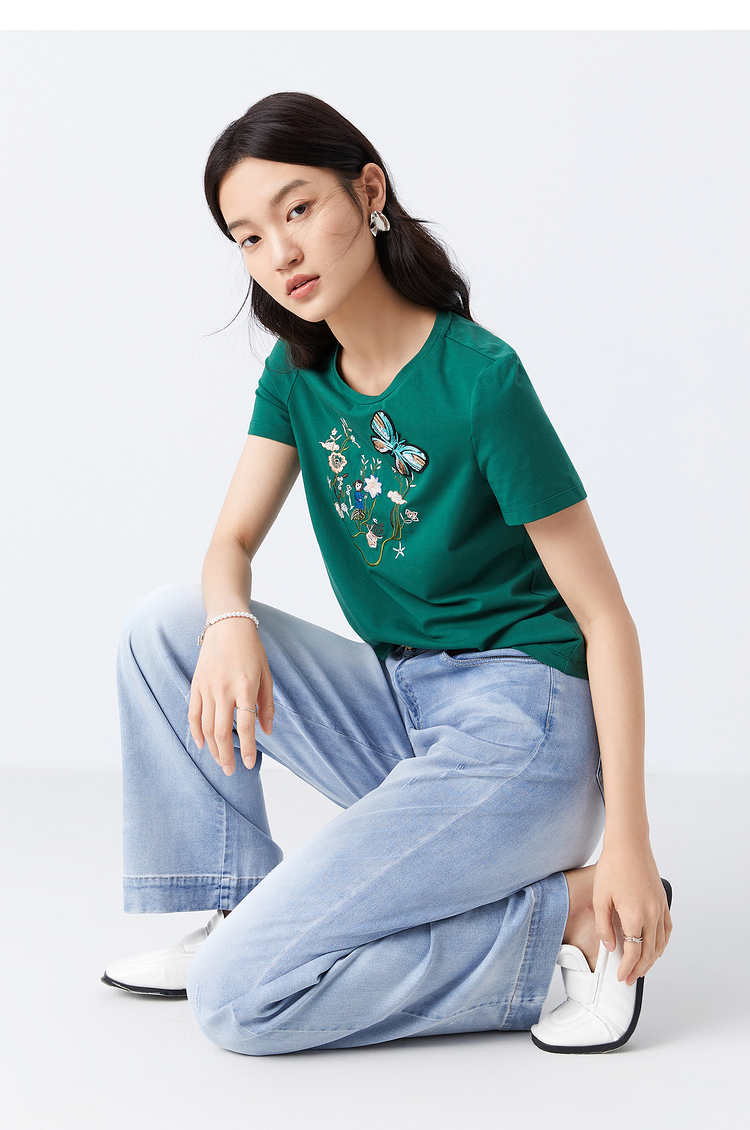 yiner音儿女装2021夏季新款时尚气质简约通勤短袖t恤上衣 黑色 40