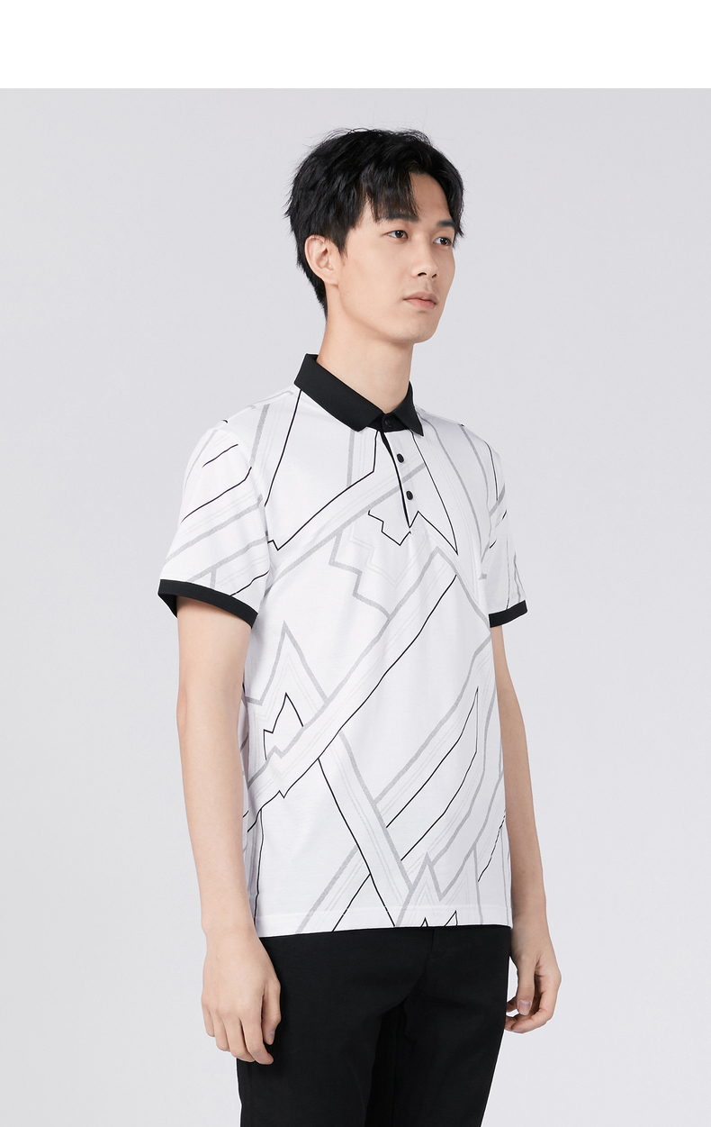 利郎官方polo衫男短袖时尚撞色2021夏季新款商务休闲几何图案保罗t恤