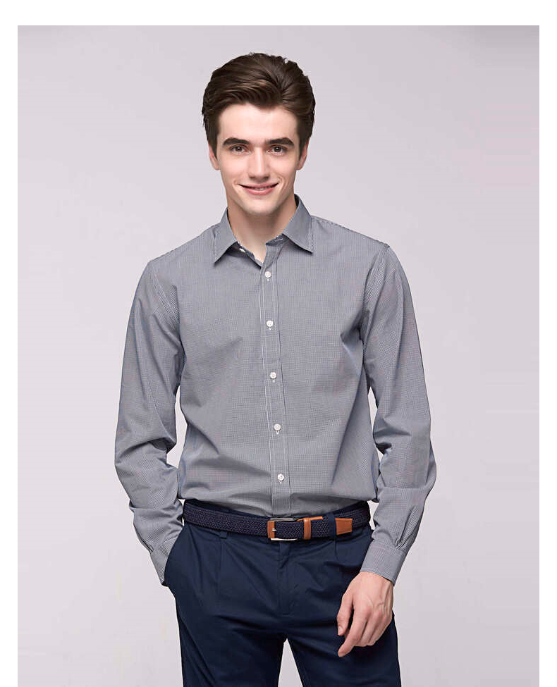 brothers/布克兄弟纯棉通勤府绸棉格纹休闲正装长袖衬衫 4000-淡青色