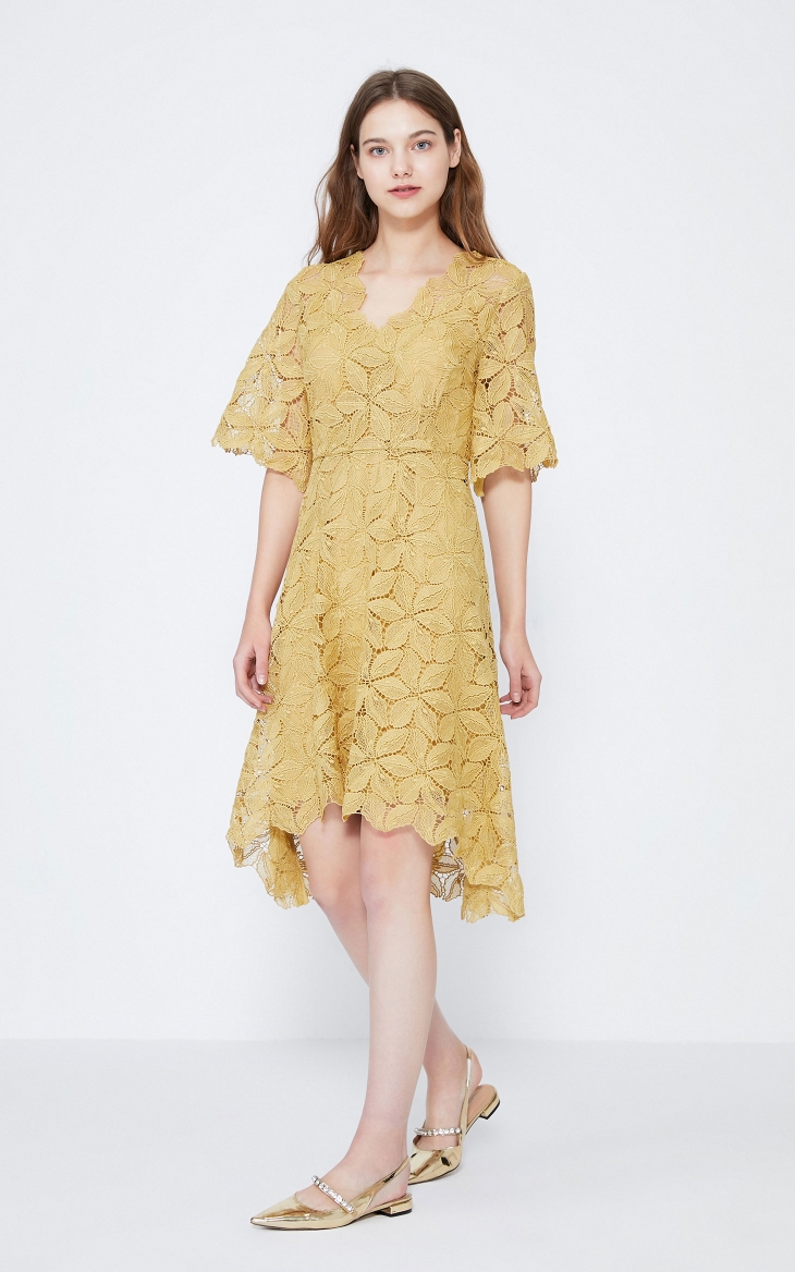 vero moda2020春夏新款钩织镂空透视v领连衣裙32026z505 c07苔绿色