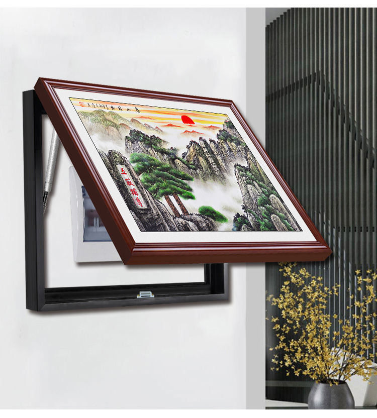 新中式表箱装饰画配电箱盖板推拉式电表箱装饰画中式免打孔现代遮挡