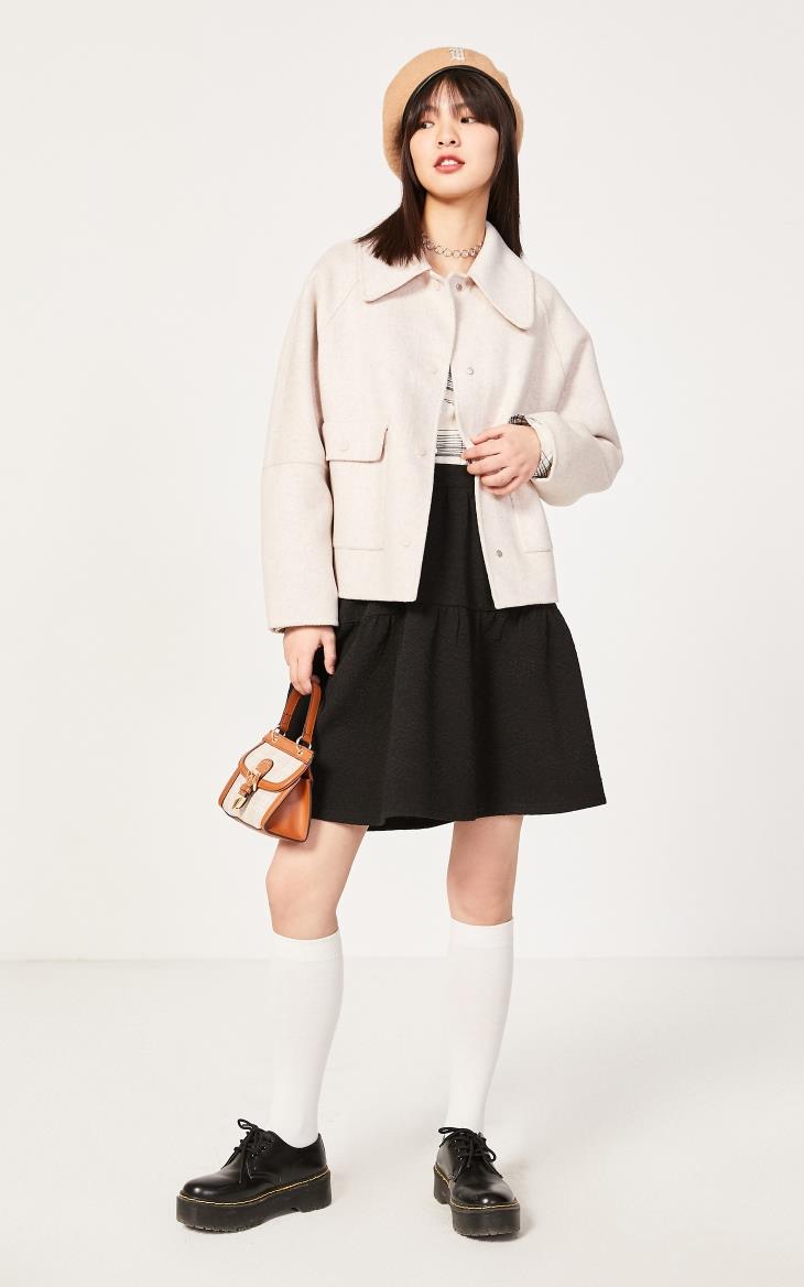 only2021春季新款短款直筒格纹单排纽扣设计毛呢大衣女12116t005 hh1