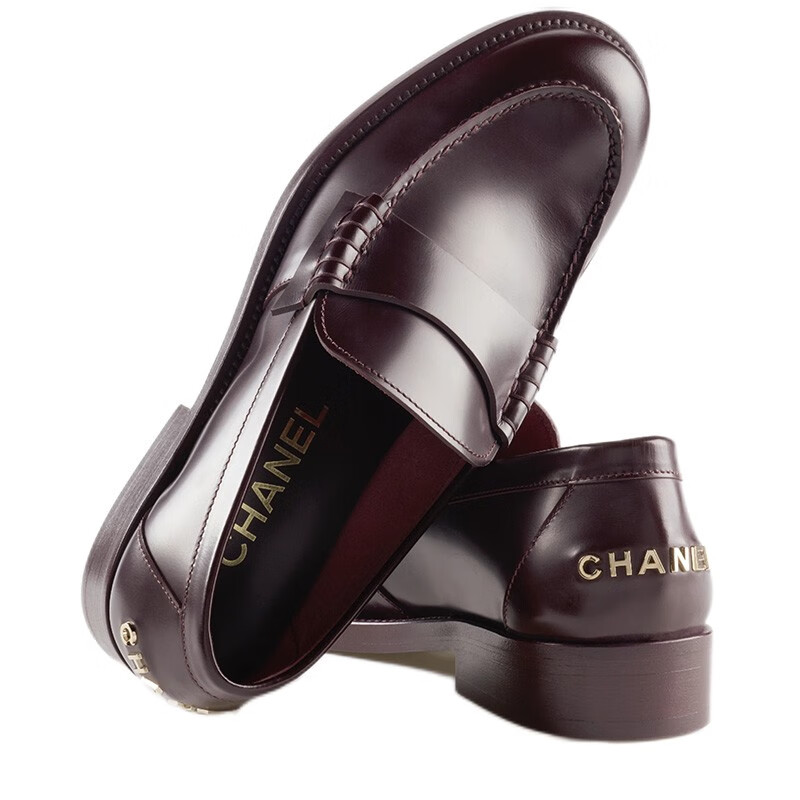 香奈儿(chanel) 2022新款女鞋休闲时尚百搭一脚蹬真皮乐福鞋皮鞋 酒