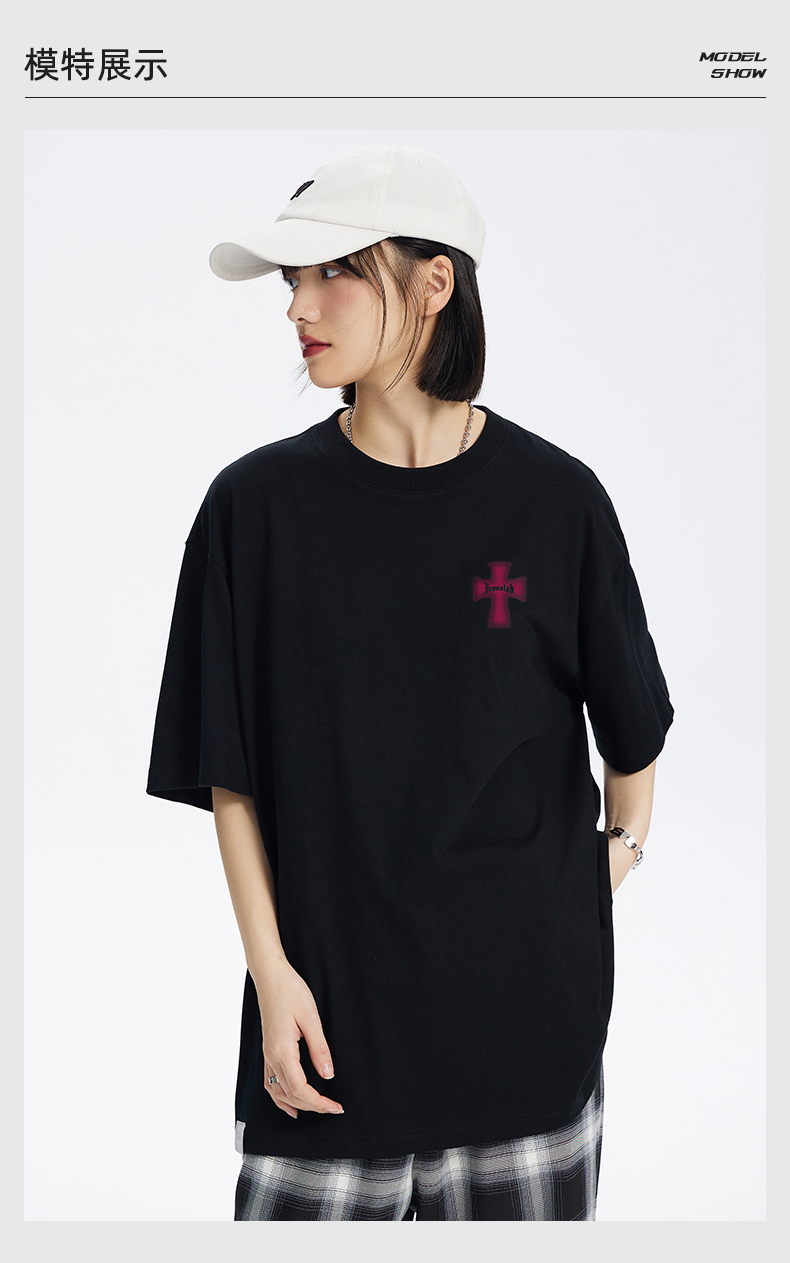 iconslab联名ssurplus模糊十字架压印logot恤男女装情侣纯棉短袖黑色s