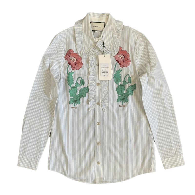 精品gucci古驰男士条纹刺绣花朵衬衣497747z340f4623ay印花40