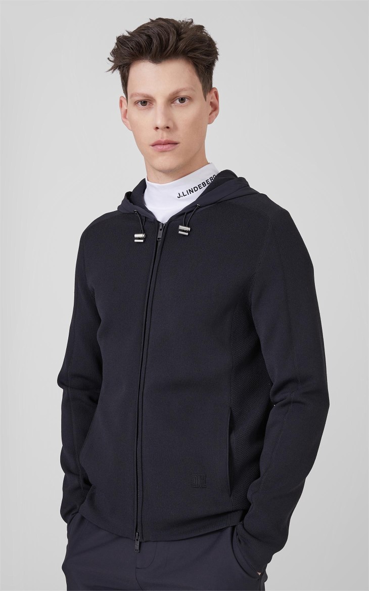 jlindeberg金林德伯格秋冬休闲潮舒适连帽拼接针织毛衣外套男52013