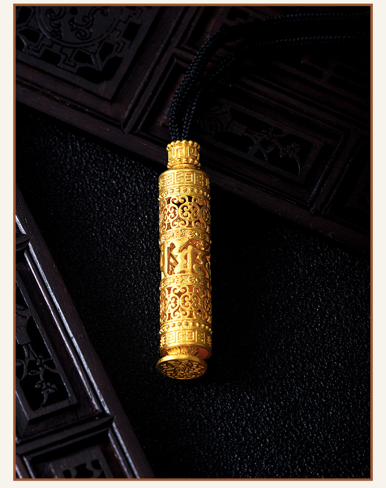 凯福珠宝 古法金生肖守护神吊坠足金999六字真金转经筒随身金佛菩萨