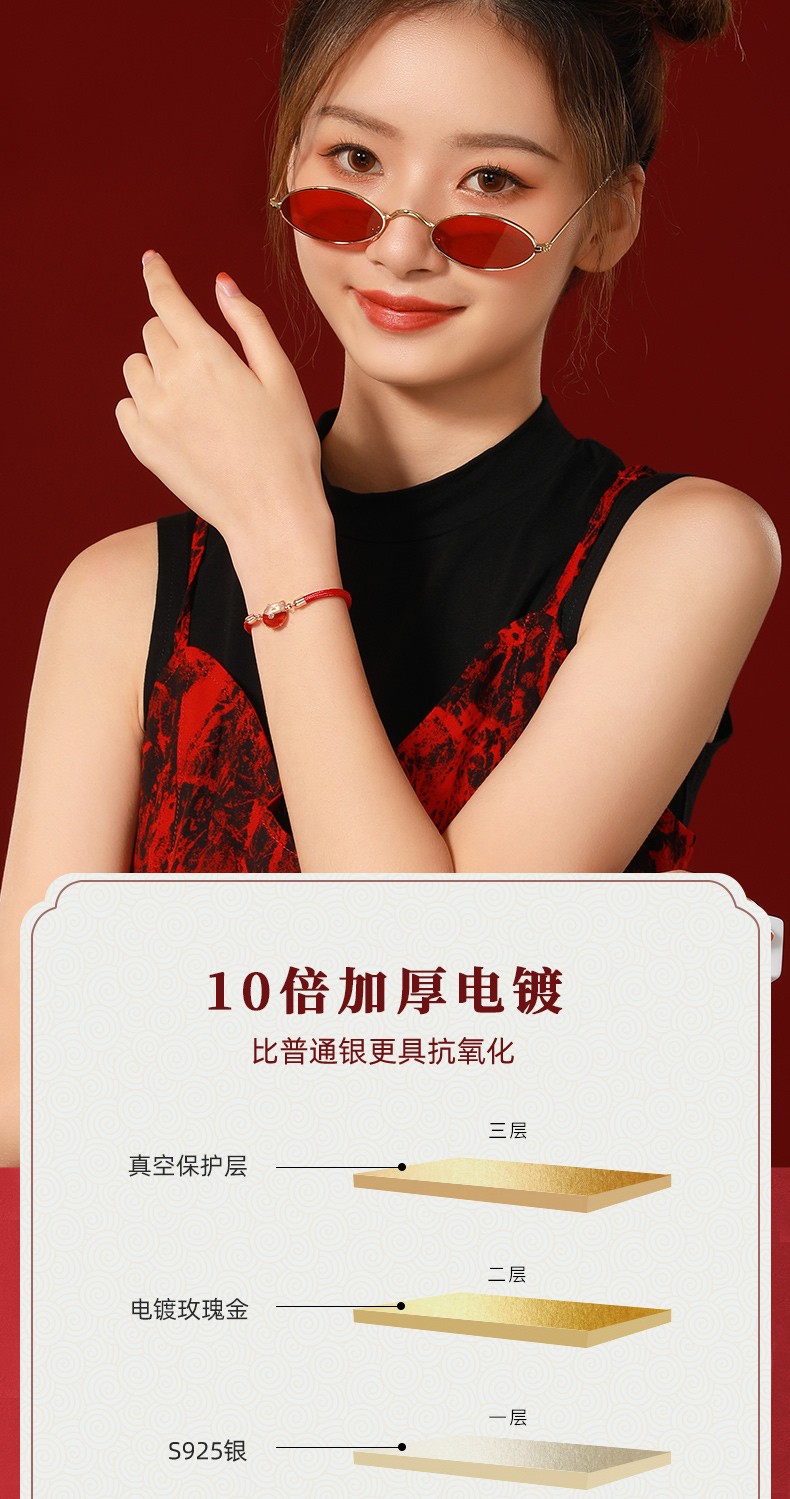 吉宏财猫饰品送女友生日礼物礼品招财猫手链手绳女925纯银转运珠故宫