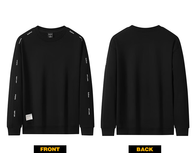 CABBEEN 340G Pure Cotton Sweatshirt, Autumn Loose Fit Streetwear Structural Style, Coal Black 01, Size 54 14