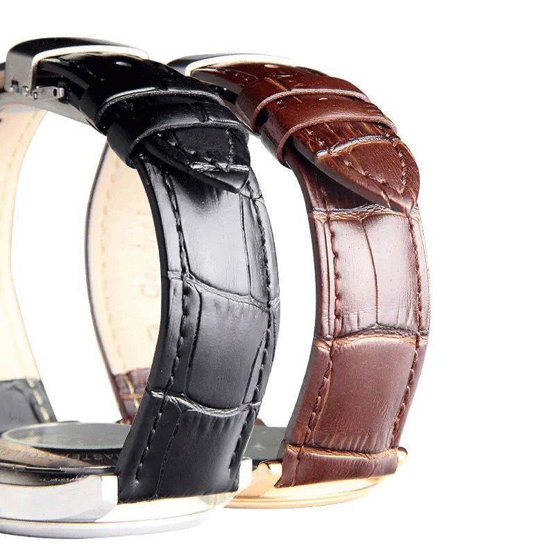 适配真皮手表带 头层皮双按蝴蝶扣配件男女20 21 22 白色 银色蝴蝶扣