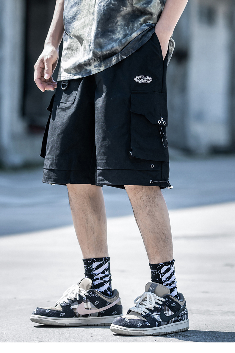 法翼原创国潮暗黑系机能风透气多口袋宽松工装裤男女夏季短裤松紧腰五